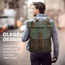 Load image into Gallery viewer, Waxed Canvas Travel Hiking Unisex Rustic Backpack I Fintie