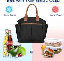 Load image into Gallery viewer, Insulated Lunch Bag, Leakproof Lunch Cooler with Front and Side Pockets - Black
