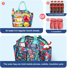 Load image into Gallery viewer, Insulated Lunch Bag, Leakproof Lunch Cooler with Front and Side Pockets - Jungle Night
