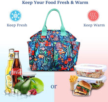 Load image into Gallery viewer, Insulated Lunch Bag, Leakproof Lunch Cooler with Front and Side Pockets - Jungle Night
